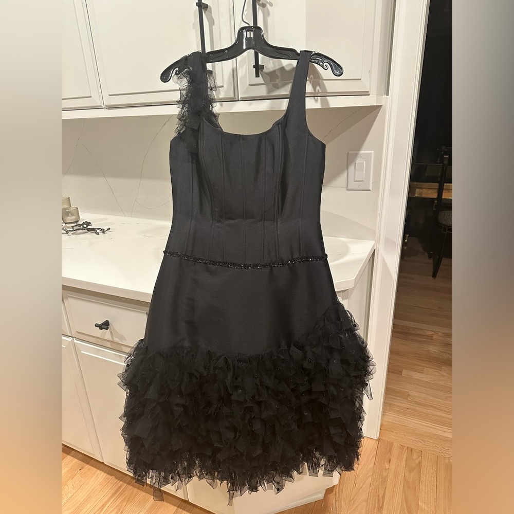 Black Cocktail Dress with toile and sequin accents